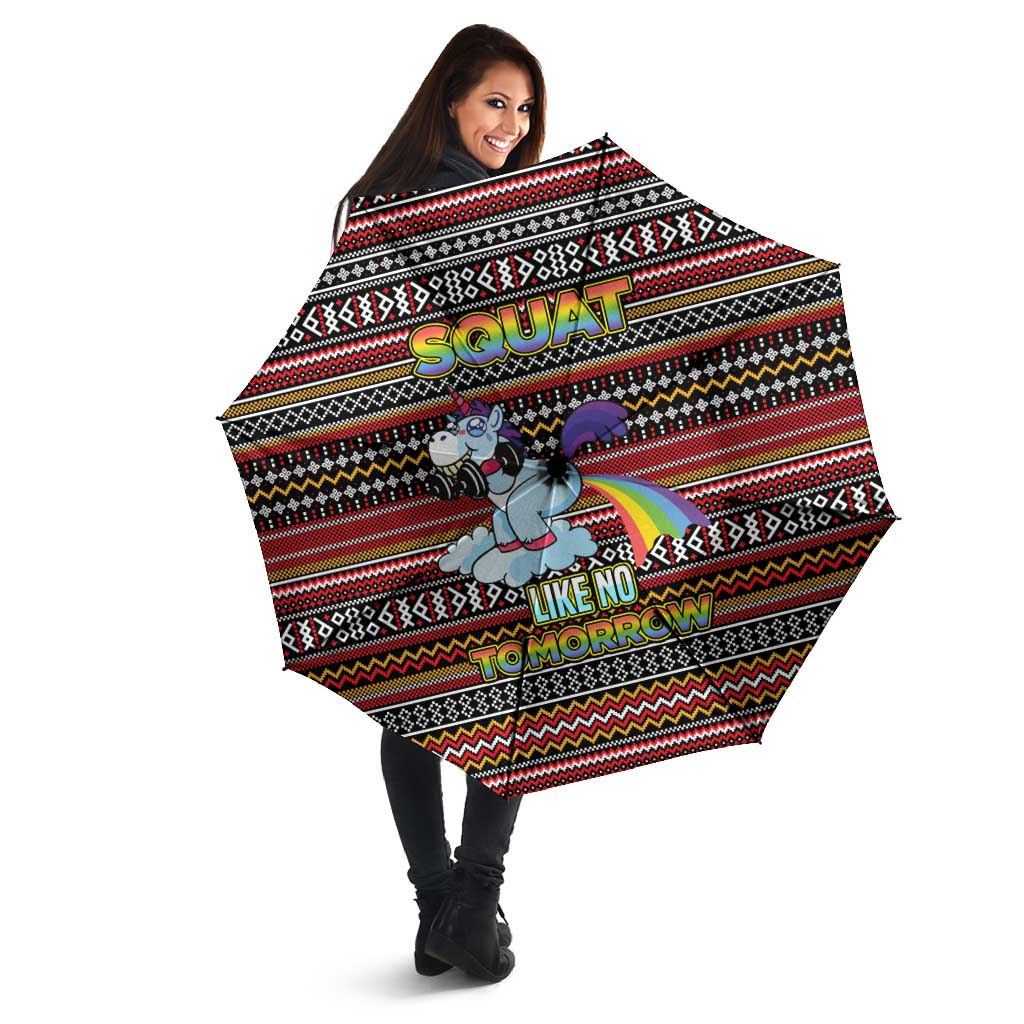 Funny Unicorn Workout Umbrella with Squat Like No Tomorrow Quote and Rainbow Tribal - Wonder Print Shop