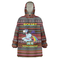 Funny Unicorn Workout Wearable Blanket Hoodie with Squat Like No Tomorrow Quote and Rainbow Tribal - Wonder Print Shop