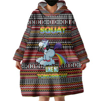 Funny Unicorn Workout Wearable Blanket Hoodie with Squat Like No Tomorrow Quote and Rainbow Tribal - Wonder Print Shop