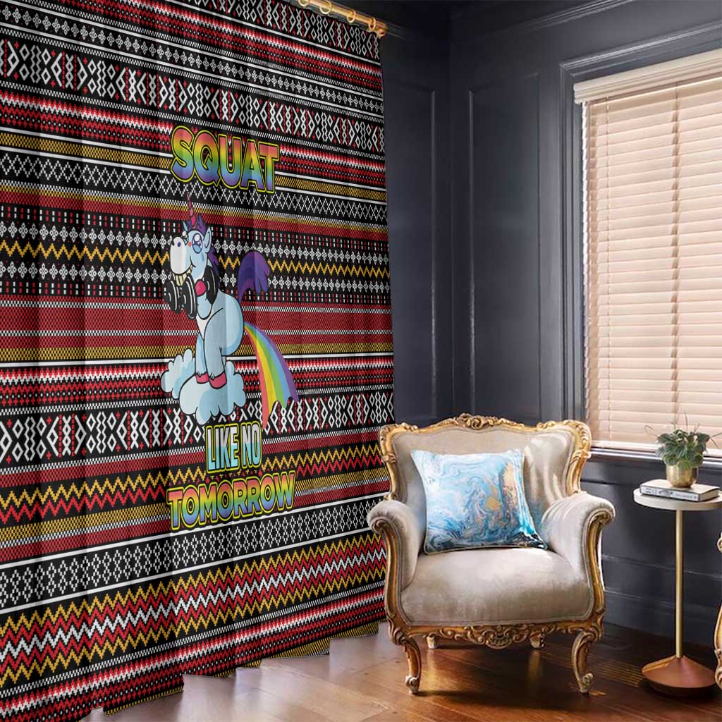 Funny Unicorn Workout Window Curtain with Squat Like No Tomorrow Quote and Rainbow Tribal - Wonder Print Shop