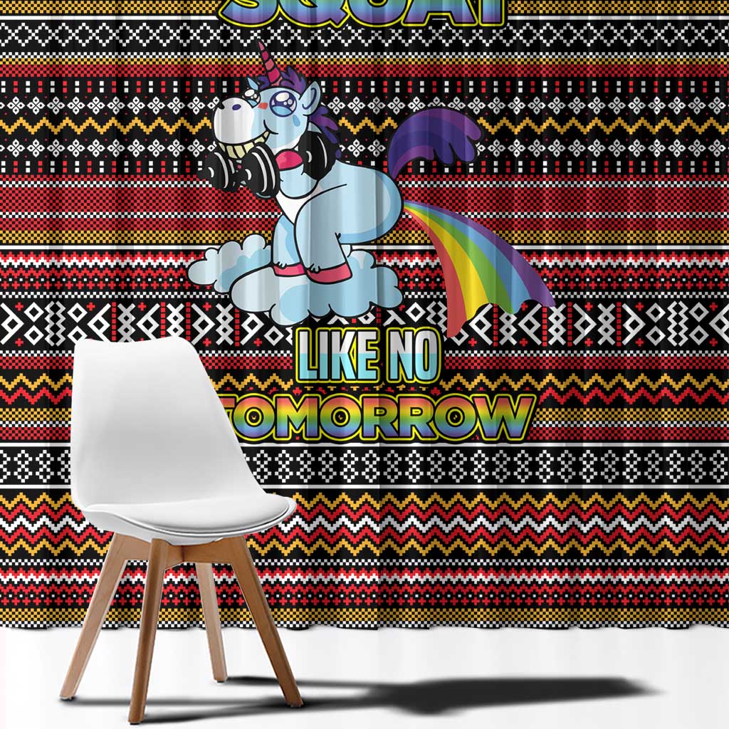 Funny Unicorn Workout Window Curtain with Squat Like No Tomorrow Quote and Rainbow Tribal - Wonder Print Shop