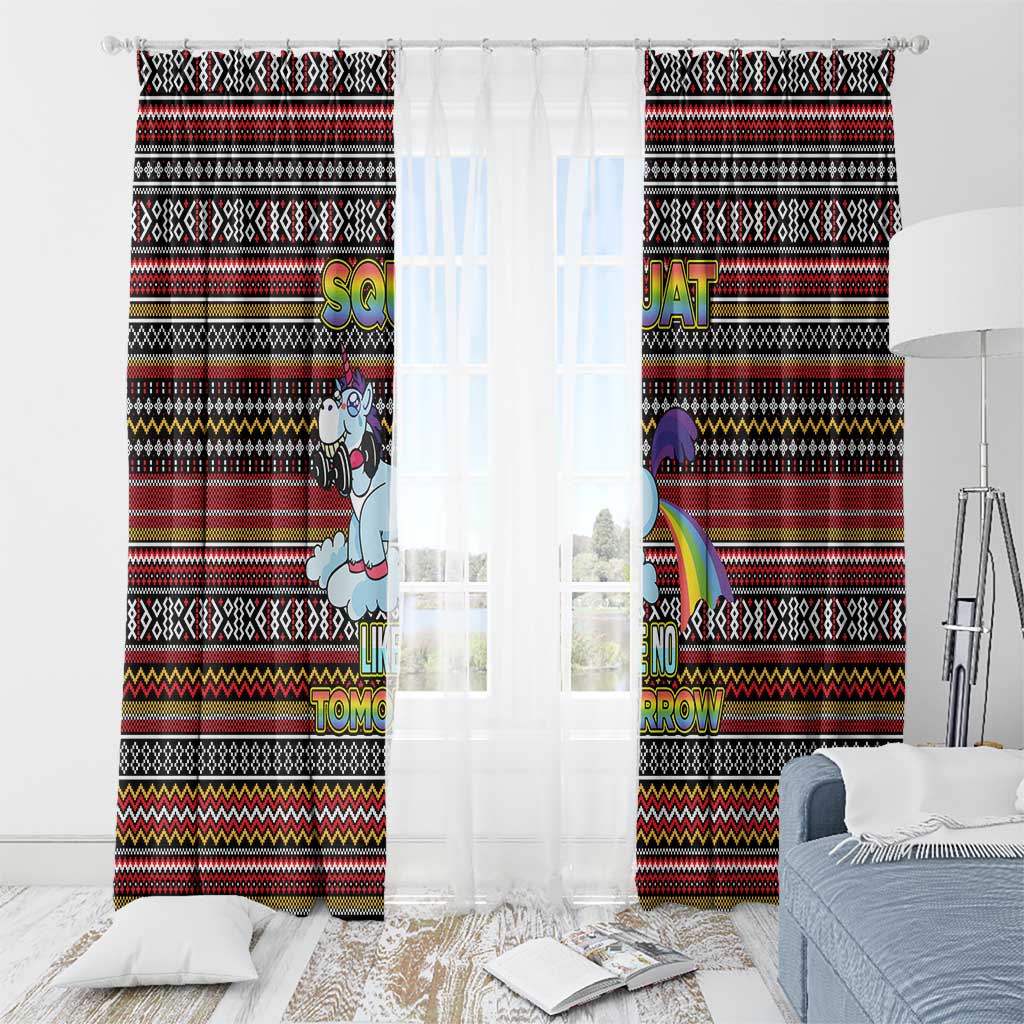 Funny Unicorn Workout Window Curtain with Squat Like No Tomorrow Quote and Rainbow Tribal - Wonder Print Shop