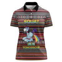 Funny Unicorn Workout Women Polo Shirt with Squat Like No Tomorrow Quote and Rainbow Tribal - Wonder Print Shop