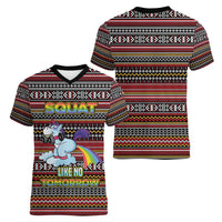 Funny Unicorn Workout Women V-Neck T-Shirt with Squat Like No Tomorrow Quote and Rainbow Tribal - Wonder Print Shop