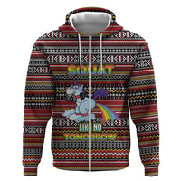 Funny Unicorn Workout Zip Hoodie with Squat Like No Tomorrow Quote and Rainbow Tribal - Wonder Print Shop