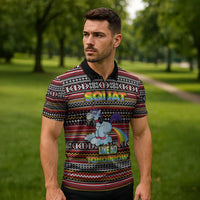 Funny Unicorn Workout Zipper Polo Shirt with Squat Like No Tomorrow Quote and Rainbow Tribal - Wonder Print Shop