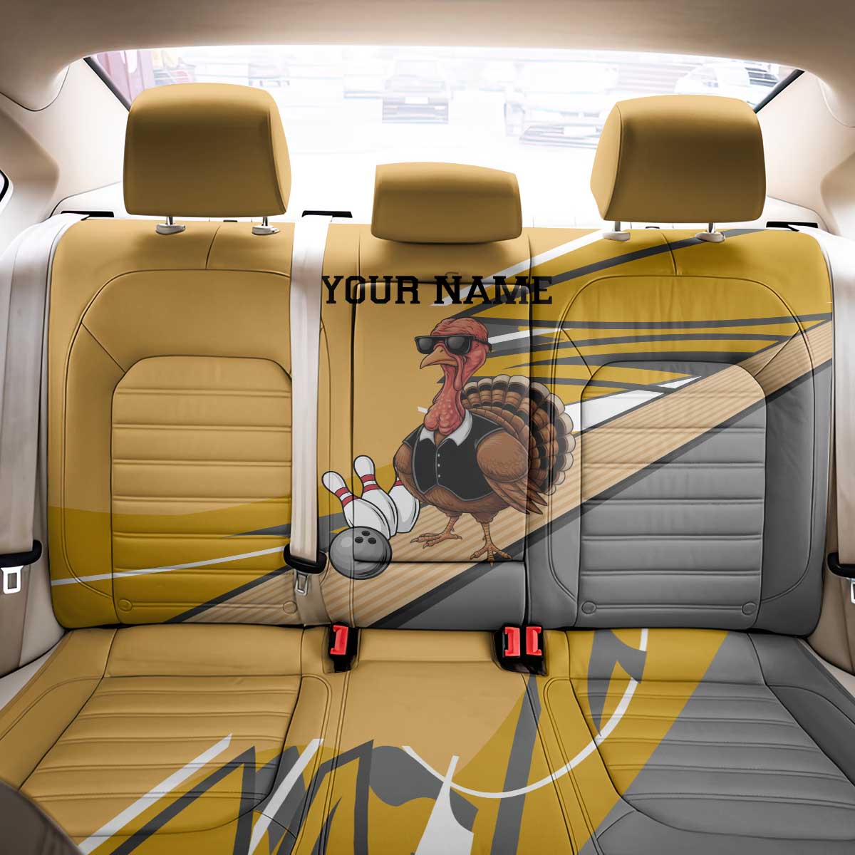 Personalized Cool Turkey Bowling Back Car Seat Cover with Sunglasses Pins - Wonder Print Shop