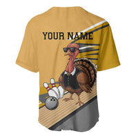 Personalized Cool Turkey Bowling Baseball Jersey with Sunglasses Pins - Wonder Print Shop