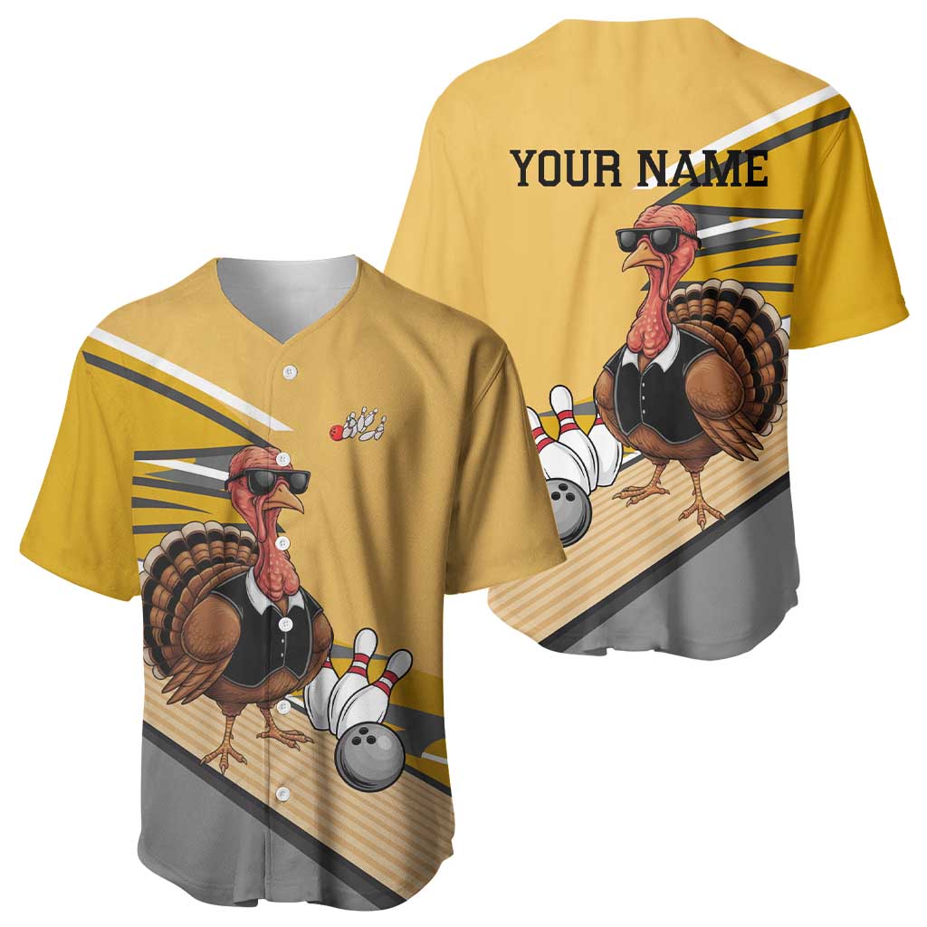 Personalized Cool Turkey Bowling Baseball Jersey with Sunglasses Pins - Wonder Print Shop