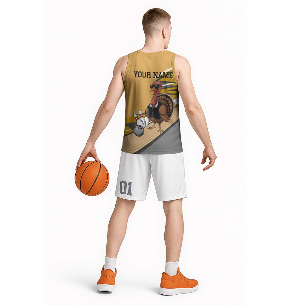 Personalized Cool Turkey Bowling Basketball Jersey with Sunglasses Pins - Wonder Print Shop