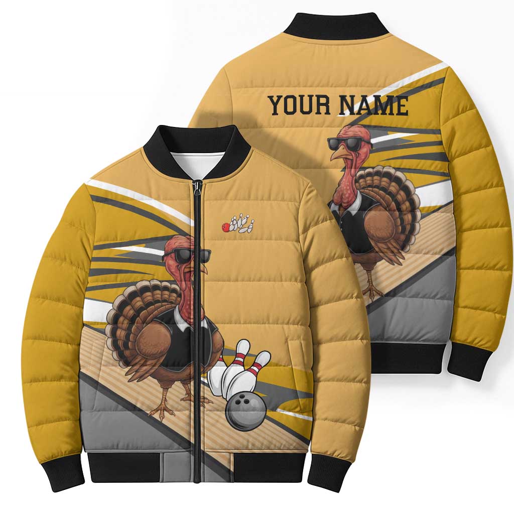 Personalized Cool Turkey Bowling Bomber Puffer Jacket with Sunglasses Pins - Wonder Print Shop