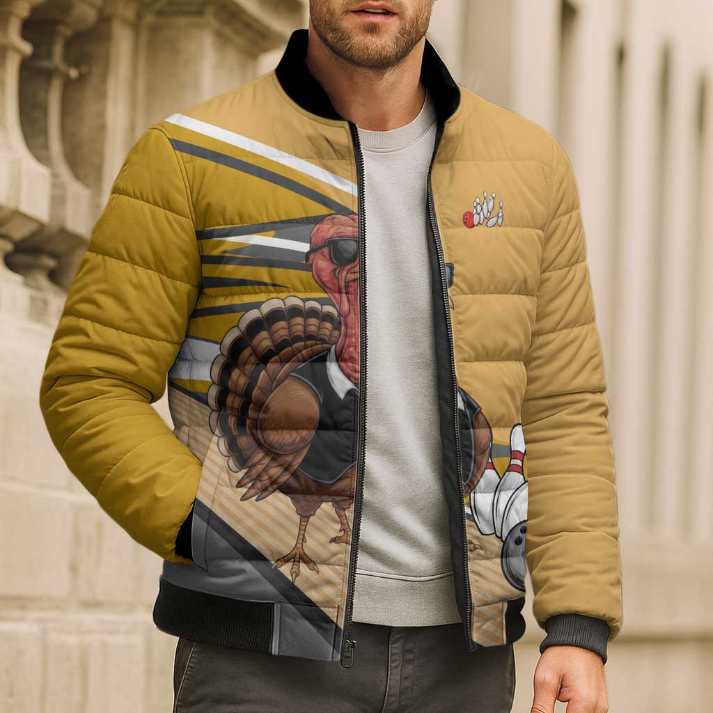 Personalized Cool Turkey Bowling Bomber Puffer Jacket with Sunglasses Pins - Wonder Print Shop