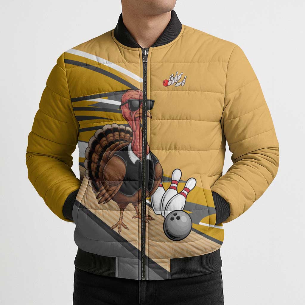 Personalized Cool Turkey Bowling Bomber Puffer Jacket with Sunglasses Pins - Wonder Print Shop