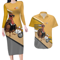 Personalized Cool Turkey Bowling Couples Matching Long Sleeve Bodycon Dress and Hawaiian Shirt with Sunglasses Pins - Wonder Print Shop