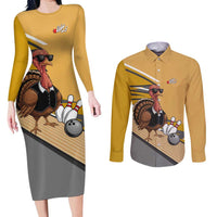 Personalized Cool Turkey Bowling Couples Matching Long Sleeve Bodycon Dress and Long Sleeve Button Shirt with Sunglasses Pins - Wonder Print Shop