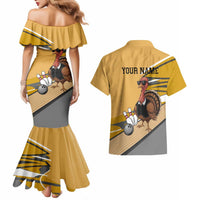 Personalized Cool Turkey Bowling Couples Matching Mermaid Dress and Hawaiian Shirt with Sunglasses Pins - Wonder Print Shop