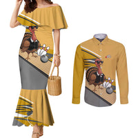 Personalized Cool Turkey Bowling Couples Matching Mermaid Dress and Long Sleeve Button Shirt with Sunglasses Pins - Wonder Print Shop