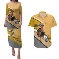 Personalized Cool Turkey Bowling Couples Matching Puletasi and Hawaiian Shirt with Sunglasses Pins - Wonder Print Shop