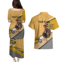 Personalized Cool Turkey Bowling Couples Matching Puletasi and Hawaiian Shirt with Sunglasses Pins - Wonder Print Shop