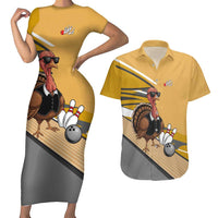 Personalized Cool Turkey Bowling Couples Matching Short Sleeve Bodycon Dress and Hawaiian Shirt with Sunglasses Pins - Wonder Print Shop