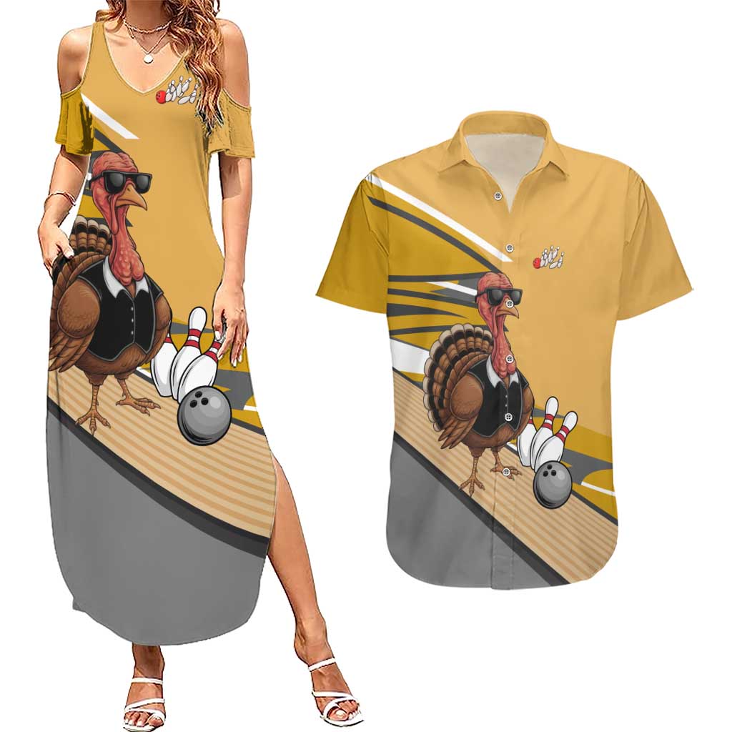 Personalized Cool Turkey Bowling Couples Matching Summer Maxi Dress and Hawaiian Shirt with Sunglasses Pins - Wonder Print Shop