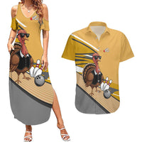 Personalized Cool Turkey Bowling Couples Matching Summer Maxi Dress and Hawaiian Shirt with Sunglasses Pins - Wonder Print Shop