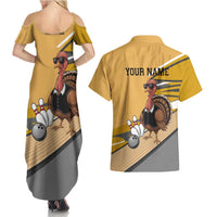 Personalized Cool Turkey Bowling Couples Matching Summer Maxi Dress and Hawaiian Shirt with Sunglasses Pins - Wonder Print Shop