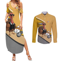 Personalized Cool Turkey Bowling Couples Matching Summer Maxi Dress and Long Sleeve Button Shirt with Sunglasses Pins - Wonder Print Shop