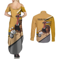 Personalized Cool Turkey Bowling Couples Matching Summer Maxi Dress and Long Sleeve Button Shirt with Sunglasses Pins - Wonder Print Shop