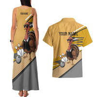 Personalized Cool Turkey Bowling Couples Matching Tank Maxi Dress and Hawaiian Shirt with Sunglasses Pins - Wonder Print Shop