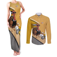 Personalized Cool Turkey Bowling Couples Matching Tank Maxi Dress and Long Sleeve Button Shirt with Sunglasses Pins - Wonder Print Shop