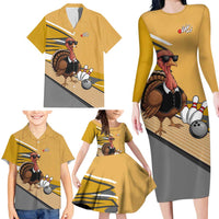 Personalized Cool Turkey Bowling Family Matching Long Sleeve Bodycon Dress and Hawaiian Shirt with Sunglasses Pins - Wonder Print Shop