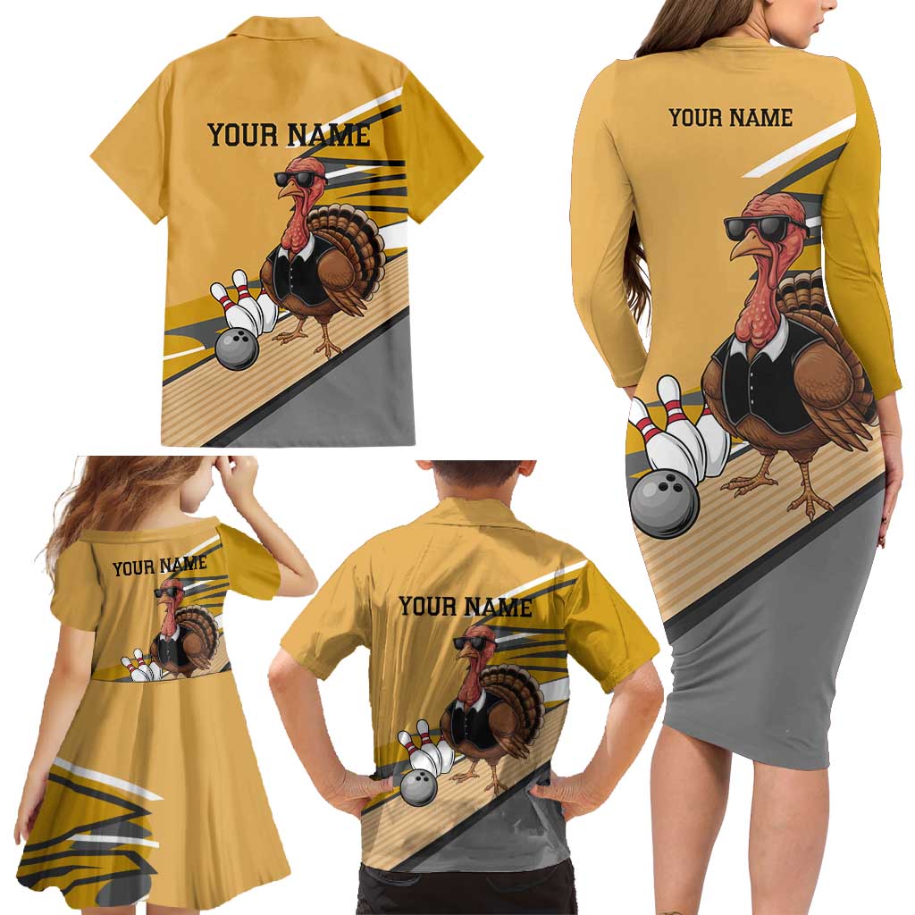 Personalized Cool Turkey Bowling Family Matching Long Sleeve Bodycon Dress and Hawaiian Shirt with Sunglasses Pins - Wonder Print Shop