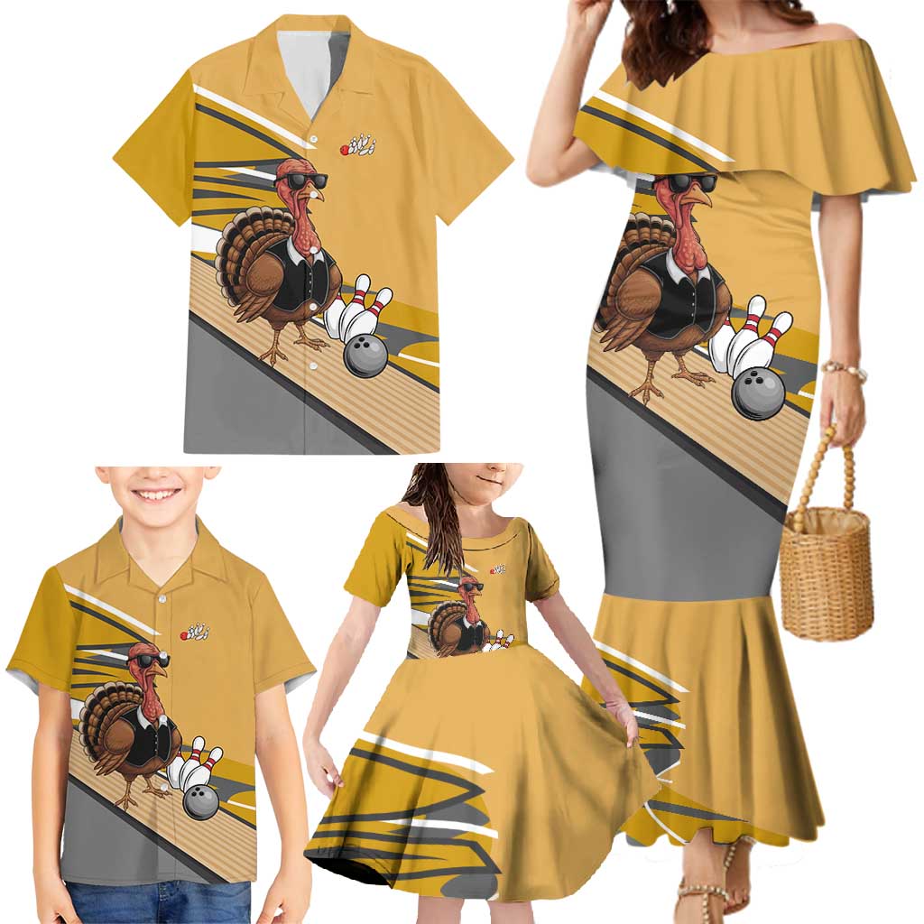 Personalized Cool Turkey Bowling Family Matching Mermaid Dress and Hawaiian Shirt with Sunglasses Pins - Wonder Print Shop