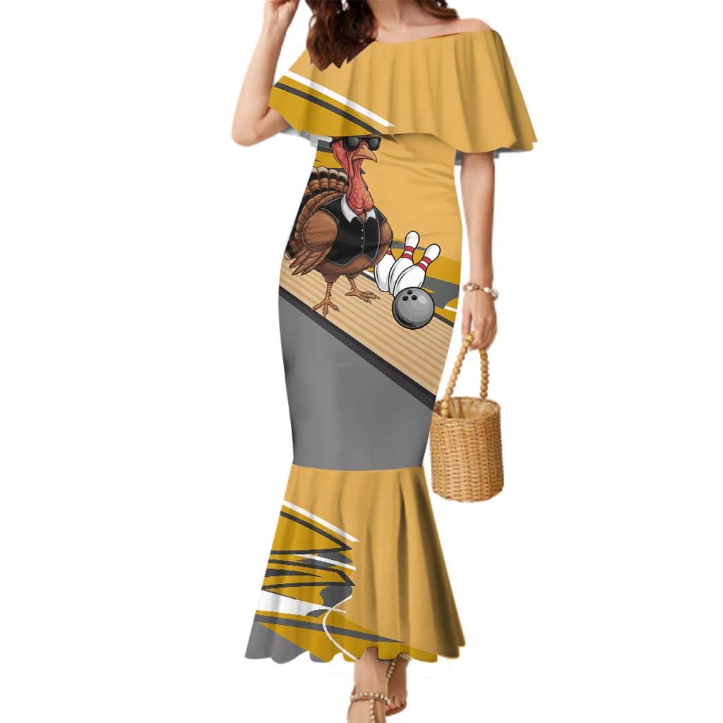 Personalized Cool Turkey Bowling Family Matching Mermaid Dress and Hawaiian Shirt with Sunglasses Pins - Wonder Print Shop