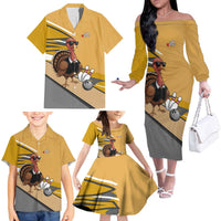 Personalized Cool Turkey Bowling Family Matching Off The Shoulder Long Sleeve Dress and Hawaiian Shirt with Sunglasses Pins - Wonder Print Shop