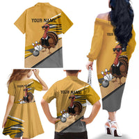 Personalized Cool Turkey Bowling Family Matching Off The Shoulder Long Sleeve Dress and Hawaiian Shirt with Sunglasses Pins - Wonder Print Shop