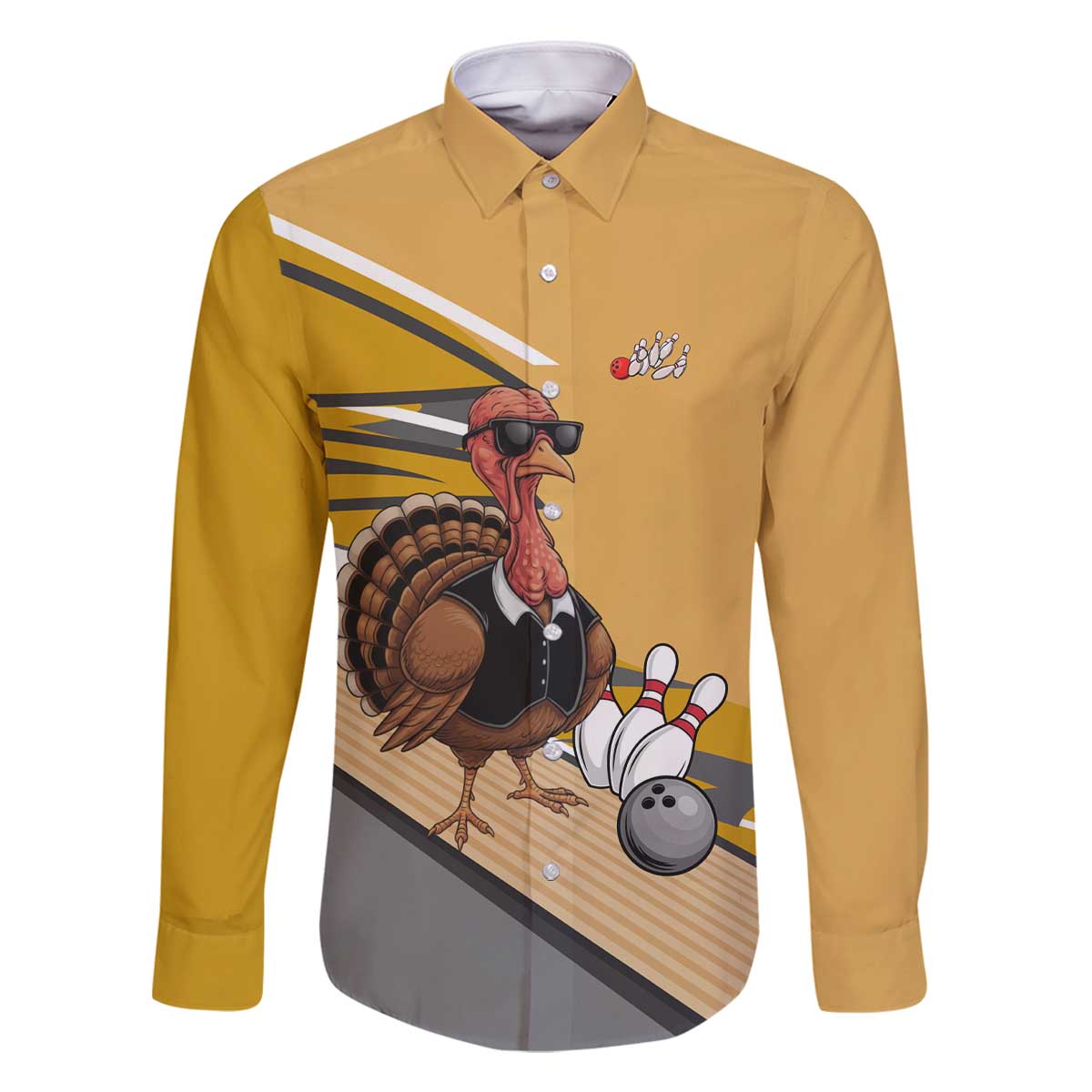 Personalized Cool Turkey Bowling Family Matching Off The Shoulder Long Sleeve Dress and Hawaiian Shirt with Sunglasses Pins - Wonder Print Shop
