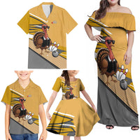Personalized Cool Turkey Bowling Family Matching Off Shoulder Maxi Dress and Hawaiian Shirt with Sunglasses Pins - Wonder Print Shop