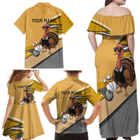 Personalized Cool Turkey Bowling Family Matching Off Shoulder Maxi Dress and Hawaiian Shirt with Sunglasses Pins - Wonder Print Shop