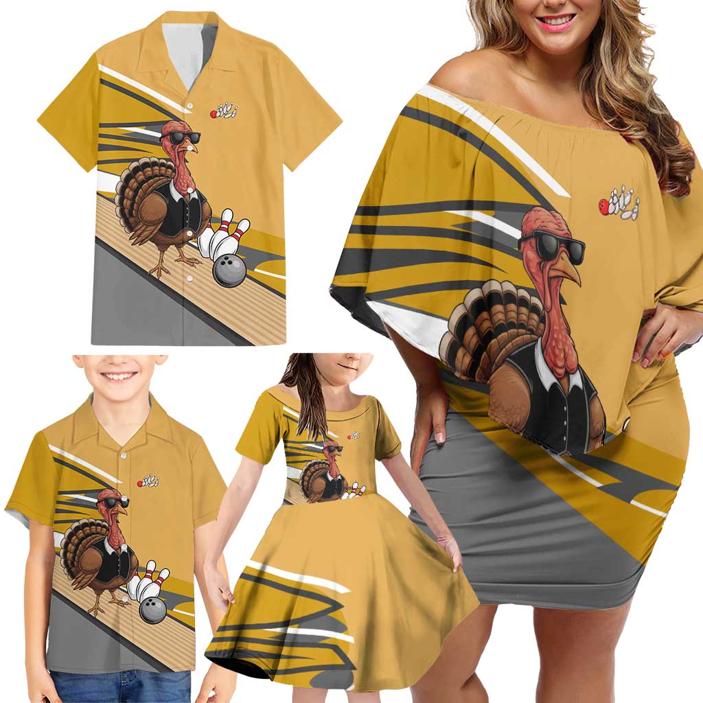 Personalized Cool Turkey Bowling Family Matching Off Shoulder Short Dress and Hawaiian Shirt with Sunglasses Pins - Wonder Print Shop