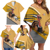 Personalized Cool Turkey Bowling Family Matching Off Shoulder Short Dress and Hawaiian Shirt with Sunglasses Pins - Wonder Print Shop