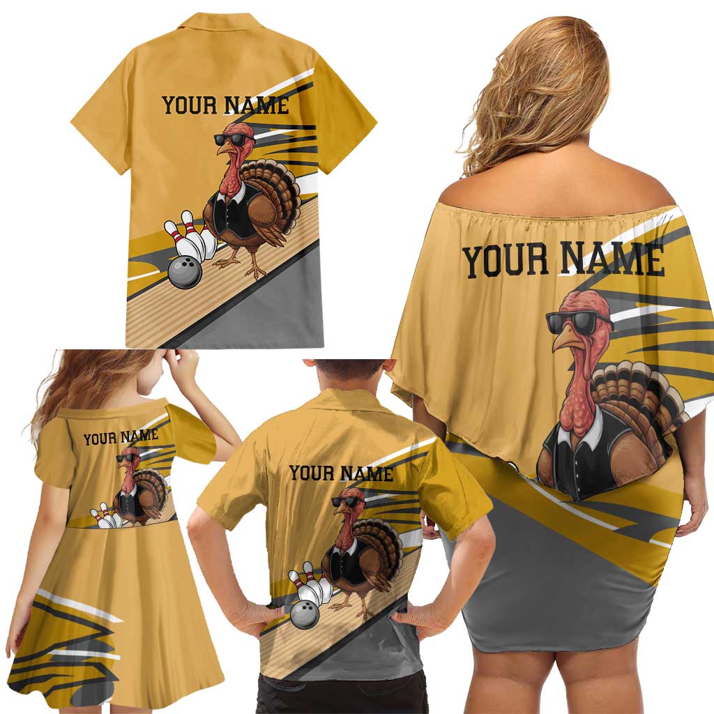 Personalized Cool Turkey Bowling Family Matching Off Shoulder Short Dress and Hawaiian Shirt with Sunglasses Pins - Wonder Print Shop