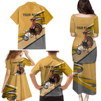 Personalized Cool Turkey Bowling Family Matching Puletasi and Hawaiian Shirt with Sunglasses Pins - Wonder Print Shop