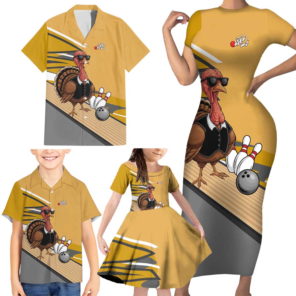 Personalized Cool Turkey Bowling Family Matching Short Sleeve Bodycon Dress and Hawaiian Shirt with Sunglasses Pins - Wonder Print Shop