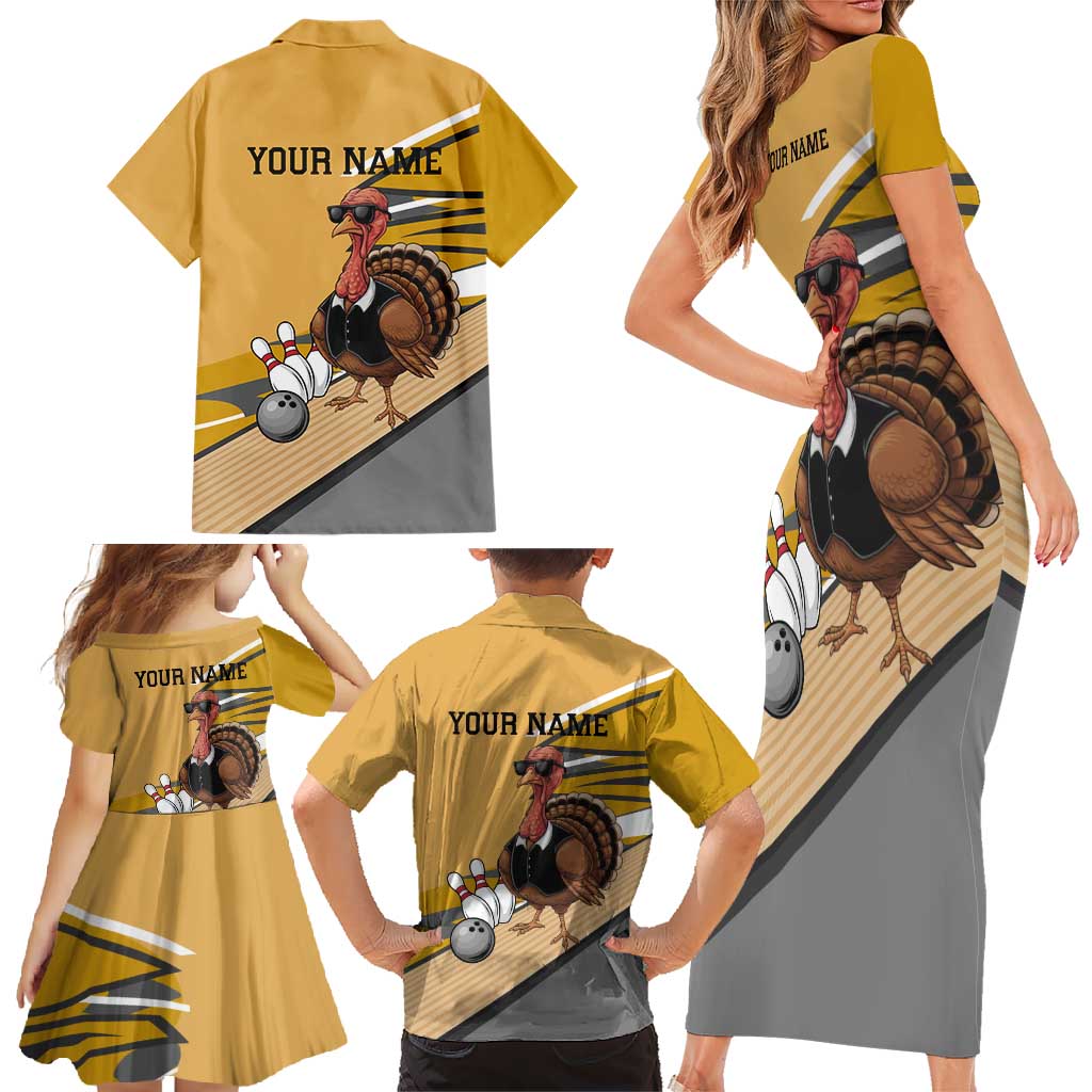 Personalized Cool Turkey Bowling Family Matching Short Sleeve Bodycon Dress and Hawaiian Shirt with Sunglasses Pins - Wonder Print Shop