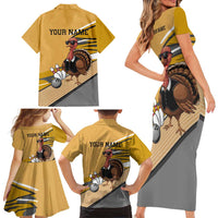 Personalized Cool Turkey Bowling Family Matching Short Sleeve Bodycon Dress and Hawaiian Shirt with Sunglasses Pins - Wonder Print Shop
