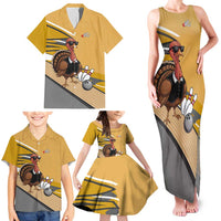 Personalized Cool Turkey Bowling Family Matching Tank Maxi Dress and Hawaiian Shirt with Sunglasses Pins - Wonder Print Shop