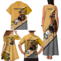 Personalized Cool Turkey Bowling Family Matching Tank Maxi Dress and Hawaiian Shirt with Sunglasses Pins - Wonder Print Shop