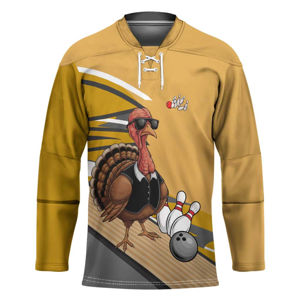 Personalized Cool Turkey Bowling Hockey Jersey with Sunglasses Pins - Wonder Print Shop